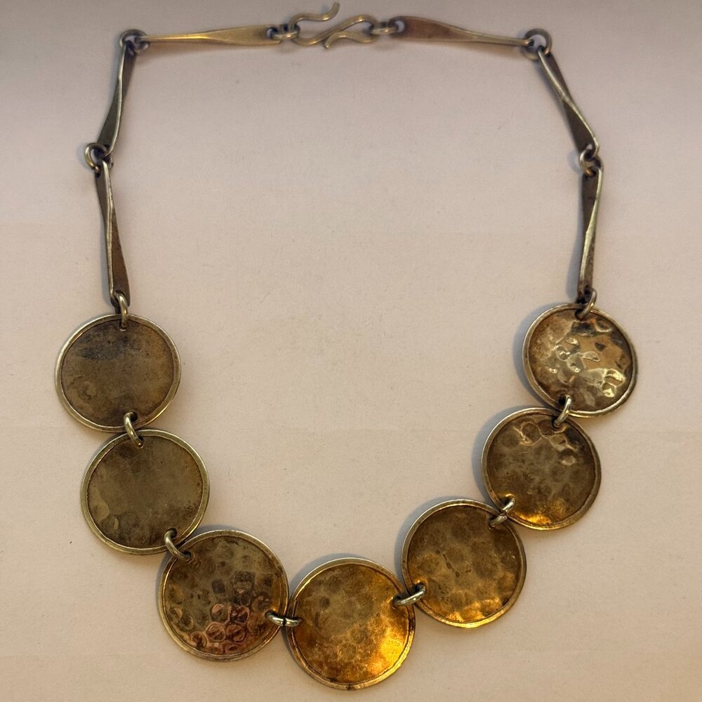 Hammered Brass Disc Panel Necklace - image 1
